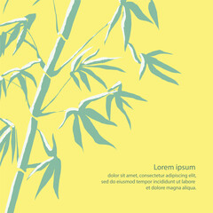 Naklejka premium Bamboo silhouette on white background. Hand drawn vector illustration of black bamboo stems, branches and leaves. Minimal brochure layout, flyers poster template. Cd cover design template.