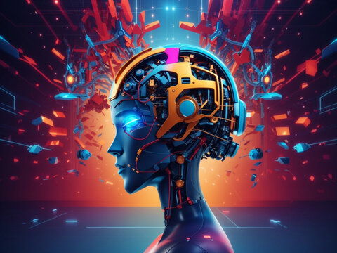 The girl's head is a robot. Technologies of the future and present.