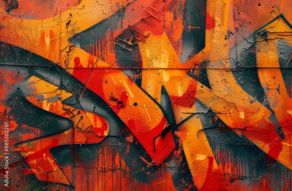 Poster this is an image of a fragment of a drawing made using aerosol paints on concrete tiles. this is a b