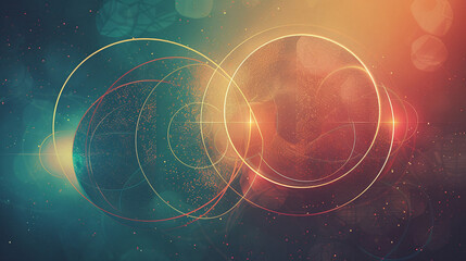 Obraz premium An artistic Venn diagram with glowing gold and teal circles. The intricate design highlights connections in a visually captivating way.