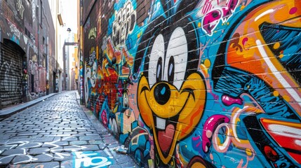 Explore the vibrant street art of Hosier Lane in Melbourne with its red, blue and white tags