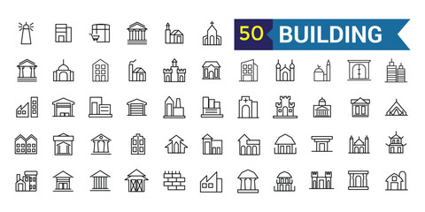 Building line icon set. Outline icon collection. Editable vector stroke.