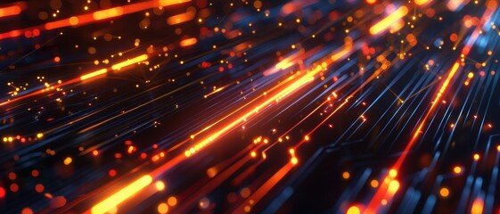 Fototapeta premium Abstract glowing lines, dark theme, ample copy space, tech-inspired background