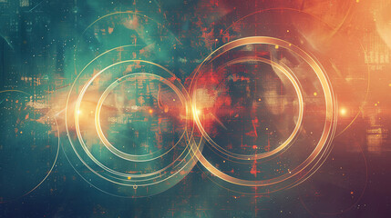 Obraz premium An artistic Venn diagram with glowing gold and teal circles. The intricate design highlights connections in a visually captivating way.