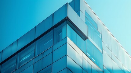 Modern Glass Building Reflecting Clear Blue Sky