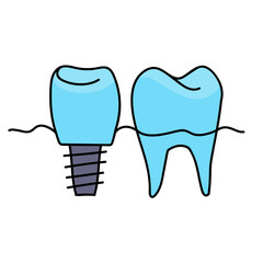 denture false teeth hand drawn color vector illustration