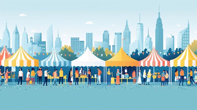 Paper cut illustration of a street market in New York City with diverse vendors and shoppers highlighting the city vibrant culture Stock Photo with copy space