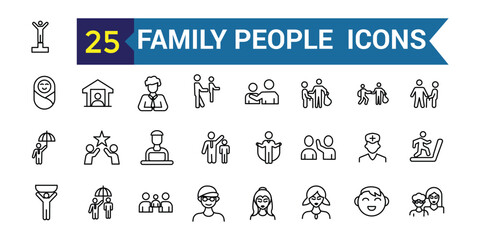 Family People line icon set. Outline icon collection. Editable vector stroke.