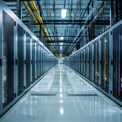 Fototapeta premium Modern Data Center with Green Technology, Energy-Efficient Servers, Organized Cable Systems, and Robust Security Measures