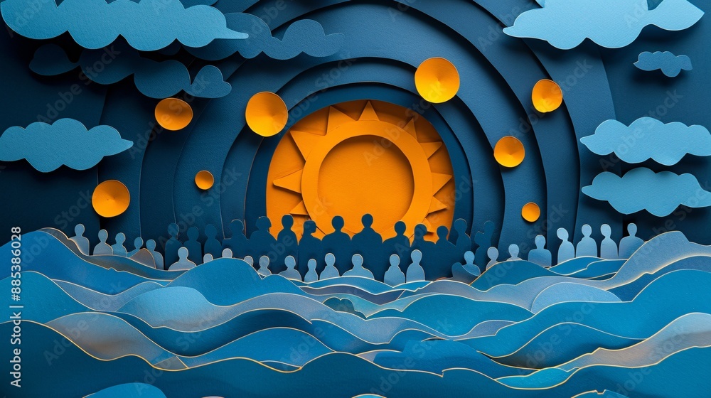 Aufkleber artistic depiction of a broadway theater in paper cut style with a crowd waiting to see a show showc