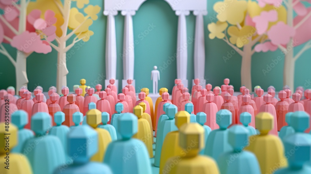 Aufkleber artistic depiction of a broadway theater in paper cut style with a crowd waiting to see a show showc