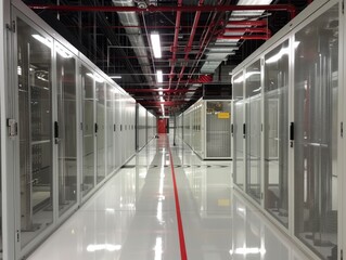 State-of-the-Art Data Center with Automated Cable Management, Secure Server Rooms, and Advanced Fire Suppression Technology