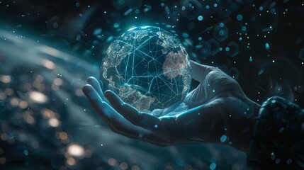 Hand holding Global network connection to big data around the world.a nd tecnology internet metaverse concept 
