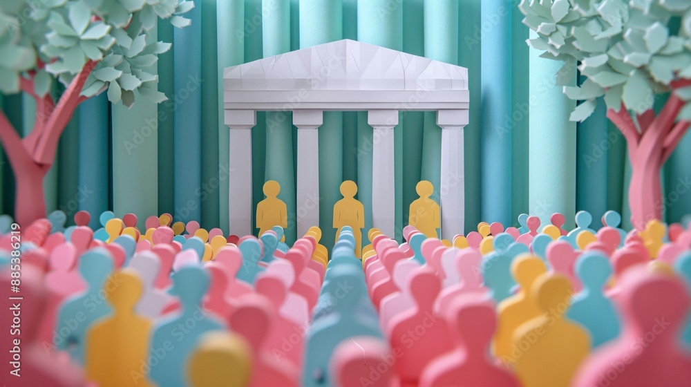 Aufkleber artistic depiction of a broadway theater in paper cut style with a crowd waiting to see a show showc