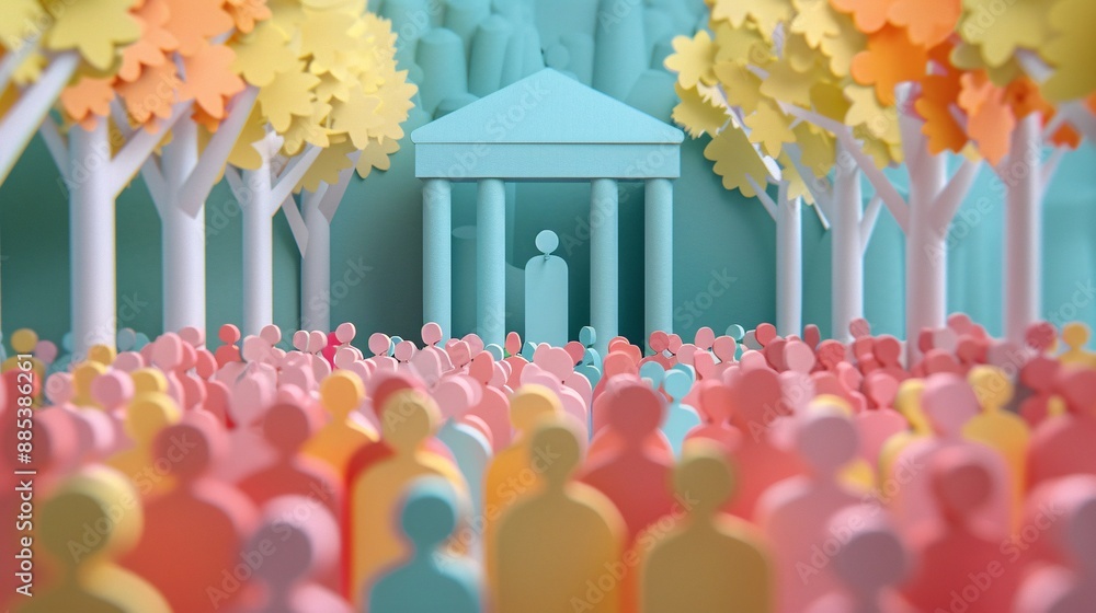 Aufkleber artistic depiction of a broadway theater in paper cut style with a crowd waiting to see a show showc