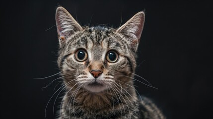 Close-up of cat on black background