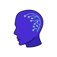 artificial intelligence human head hand drawn color vector illustration