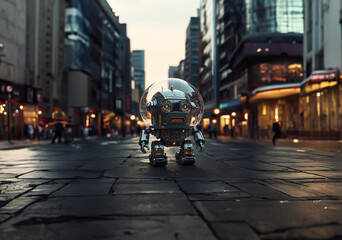 Obraz premium Futuristic robot with glowing eyes.