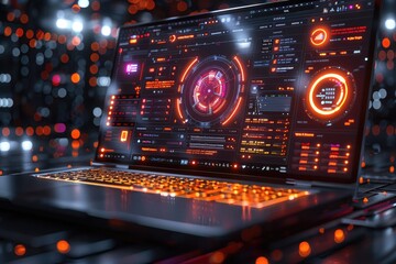 Obraz premium AI algorithm optimizing business processes on a laptop screen, enhancing productivity and efficiency