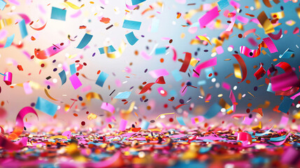 Bright and cheerful party banner with streamers and confetti for an outdoor celebration