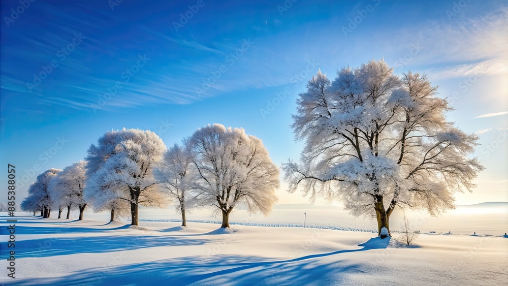 Wall mural Winter landscape featuring bare trees covered in snow , winter, landscape, trees, snow, cold, serene, nature, frost, white