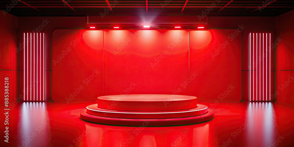 Sticker red display podium standing in a vibrant red room , red, display, podium, stand, vibrant, room, inte