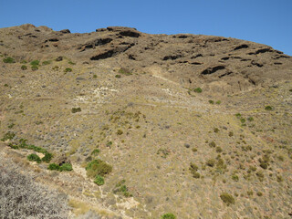 Desertic and volcanic landscape in the Natural Park of Cabo de Gata.
Almería. Andalusia. Spain.