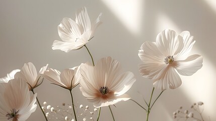Delicate White Flowers Bathed in Soft Sunlight