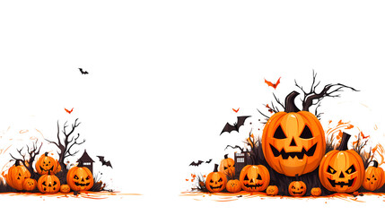 halloween background with pumpkins and bats.