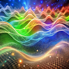 Fototapeta premium Abstract waves with pulsating particles, futuristic motion background design, vector elements