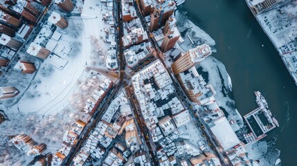 Fototapeta premium Overhead perspective of a city in winter