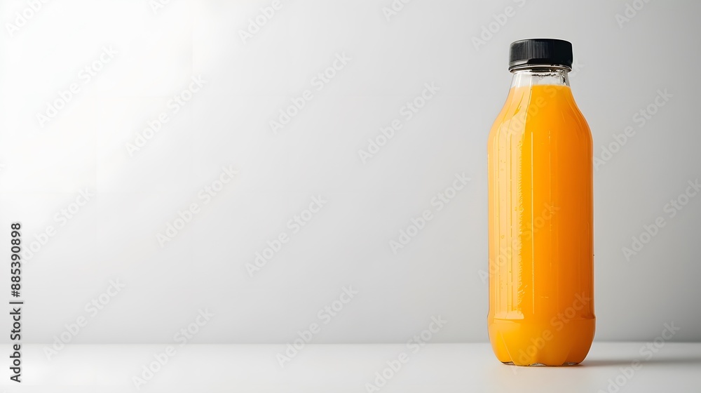 Poster orange juice bottle on a white background