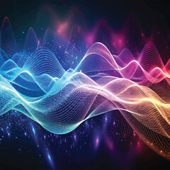 Fototapeta premium Abstract waves with pulsating particles, futuristic motion background design, vector elements
