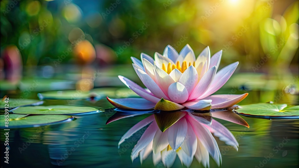 Wall mural Water lily floating gracefully in a tranquil pond , nature, serene, aquatic plant, blooming, colorful, reflection, flora