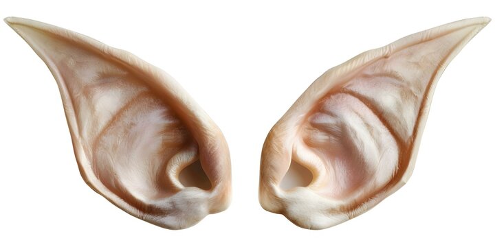 Isolated elf ears on white background for fantasy design or cosplay. Concept Fantasy, Cosplay, Elf Ears, Isolated, White Background