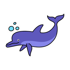 dolphin hand drawn color vector illustration