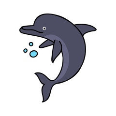 dolphin hand drawn color vector illustration
