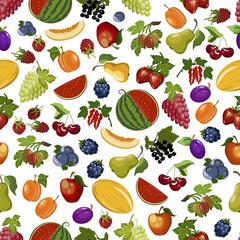 Vector pattern from fruits.Multicolored berries and fruits on a white background in a seamless pattern.