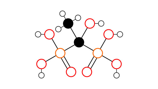 etidronic acid molecule, structural chemical formula, ball-and-stick model, isolated image etidronate