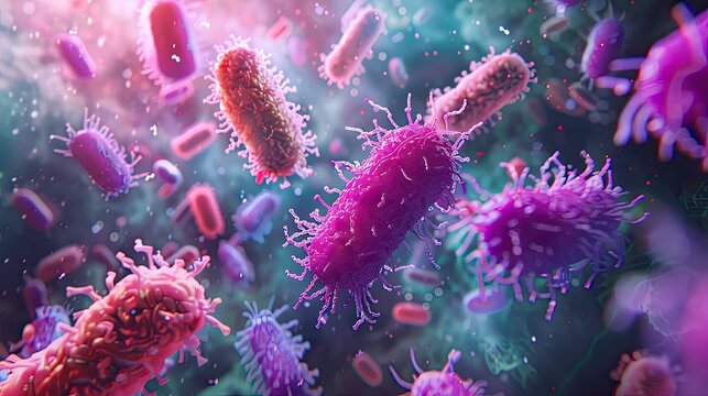 Detailed image of bacterial cell walls, showcasing the differences between gram-positive and gram-negative bacteria