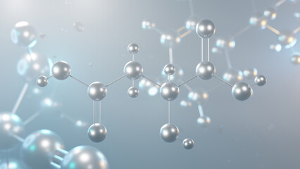 malic acid molecular structure, 3d model molecule, e296, structural chemical formula view from a microscope