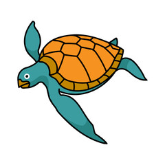 sea turtle hand drawn color vector illustration