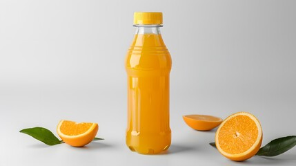 Orange Juice Bottle with Freshly Cut Oranges