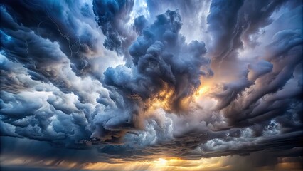 Obraz premium Intense storm clouds in render on background, storm, clouds, moody, dramatic, weather, ominous, atmosphere, stormy