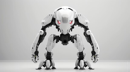 Fototapeta premium white simple robots white background front perspective 1-point perspective 