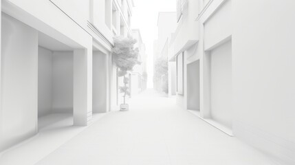 white simple street white background front perspective 1-point perspective 