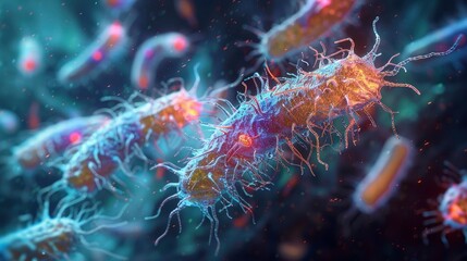 Detailed image of bacterial plasmids, showcasing their role in genetic exchange and antibiotic resistance