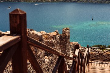 views of simena castle or kalekoy ancient lycian village in kekova region antalya, turkey