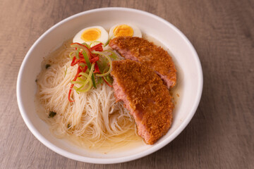asian  rice vermicelli  soup with fried spam