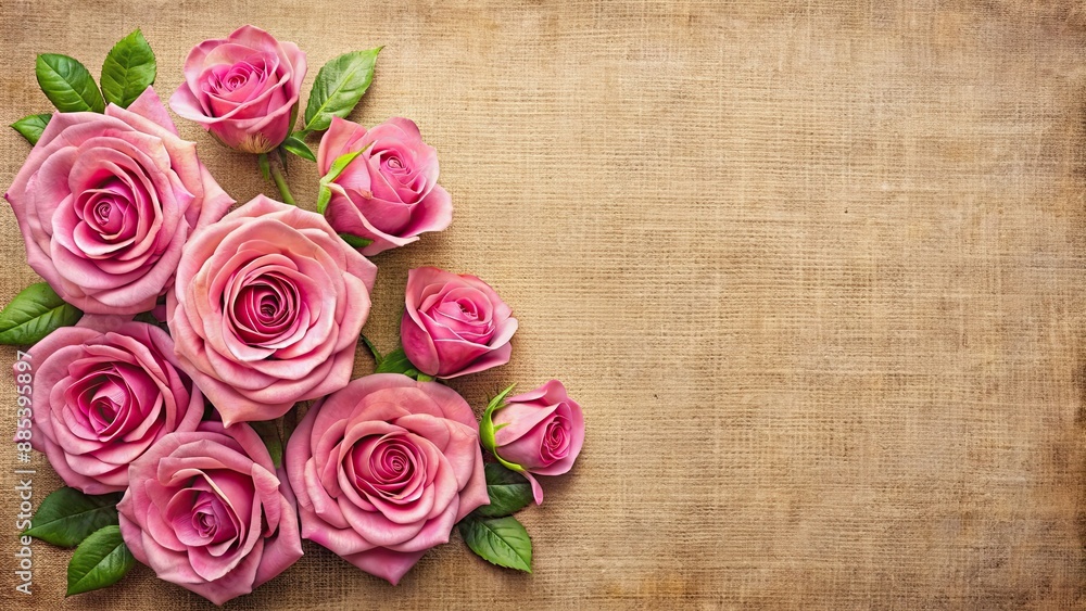 Poster Pink painted roses on a canvas, roses, pink, painted, flowers, art, canvas, decorative, elegant, beautiful, vibrant